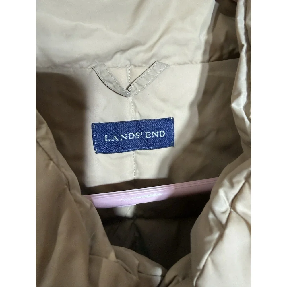 Lands End Vest Mens 2XL Tan Beige Goose Down Puffer Quilted Nylon Outerwear Snap